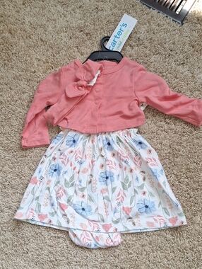 NWT Carter's NB 3pc Set Coral Top and Floral Print Baby Set